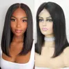 Droite Courte Bob Perruque Cheveux Humains 4x4 Brésilienne Remy T Partie Dentelle Fermeture Perruques Pré Cueillie Avec Des Cheveux De Bébé 150% Densité