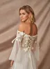 Land Stijl Strand Een Lijn Trouwjurk Bruidsjurken Boheemse Applique Lange Mouwen Lace Up Back High Side Split Tulle Formele Jurken Vestidos de Novia