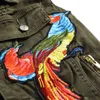 Europeisk stil herr armé grön lös uppsättning hip hop 2 stycken broderade phoenix blomma män kläder hål rippade denim västar byxor g1209