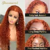 Colored Curly Lace Part Human Hair Wigs Brazilian Ginger Orange For Black Women Pre-Plucked Remy Density 180