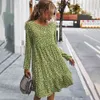 Spring Autumn Dress Women Casual Black Long Sleeve Ruffle Ruched Clothes Leopard Loose Fit Dresses Fall New Ankomst Kvinnor 210415