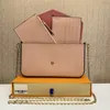 Bolsas de grife de luxo 3 pçs/conjunto de acessórios feminino bolsa de couro crossbody bolsas mensageiro flores ombro senhora couro com caixa 61276