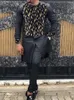 Roupas étnicas Muslimn Roupas Masculinas 2021 Moda Estampada Dashiki Leopard Camiseta Manga Longa Casual Tee Tops Masculino Muçulmano Blusa de Luxo