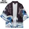 Harajuku Kimono Veste Japonais Kanagawa Grande Vague Hip Hop Hommes Streetwear Dragon Koi Poisson Mince Robe Japon Style 211217