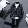 Fitaylor vårhöst kvinnor kort faux pu jacka smal mode punk outwear motorcykel läderjacka casual coat 211118