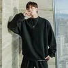 IEFB Men's Wear Design Black Patchwrok Open Follwer Loose White O-neck Sport T-shirts For Male Oversize Casual Pullover Top 210524