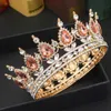 Guld drottning kung bröllop tiara krona brud vintage kristall diadem kvinnor / män hår ornament brud huvud smycken tillbehör x0625