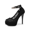 Rhinestone Women's Ultra High Heels Stiletto Crystal Wedding Pumps 12cm Peep Toe Elegant Buckle Party Shoes Spets Platform Dress