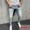Erkek Skinny Jeans Fashional Sıradan İnce Biker Denim Pantolon Diz Deliği Hiphop Yıkılmış Yıkanmış Yüksek Kalite