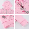 Kawaii süße schlanke abgeschnittene Y2K rosa Hoodies Frauen ästhetische neue Trend Herz Print Harajuku Zip Up Langarm Sweatshirts Top 210415