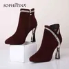 Sophitina Buty dla kobiet Wiosna Jesień Elegancki Kid Suede Patchwork Zip Botki Okrągłe Toe Super High Heel Women Boots So675 210513