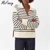 MSFANCY 니트 풀오버 여성 빈티지 흑백 격자 무늬 긴 소매 스웨터 Mujer Chic V-Neck 캐주얼 니트 탑스 211218