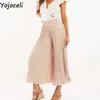 yojoceli 섹시한 pleated 느슨한 쉬폰 바지 가을 캐주얼 와이드 다리 여성 하이 허리 멋진 트라우즈 하단 210609