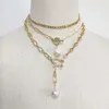 Punk Copper Plating Gold-Color Chain Necklace Natural Pearl Pendant Jewelry مصنوعة يدويًا