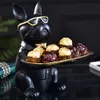 Nordic French Bulldog Sculpture Dog Statue Jewelry Storage Table Decoration Gift Belt Plate Glasses Tray Home Art Statue Y0910