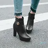 Boots Oversized Women Shoes Ankle For Ladies Metal Trim Side Zipper