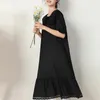 Abiti casual Sweet Mori Girl Summer Lace Doll Collar Abito vintage per donna Boho oversize lungo bianco / nero Midi Vestido Feminino