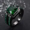 Vintage männliche weibliche kristall grünen ring charme 14kt schwarz gold hochzeit ringe punk quadrat zirkon engagement ringe für männer frauen x0715