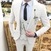 Travaux blancs Hommes Slim Fit 3 Pièce Casual Bal Tuxedos Groom Peaked revers Business pour costumes de mariage 2021 (blazer + gilet + pantalon) blazers pour hommes