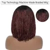 Perruques synthétiques Ombre perruque de cheveux rouges tressage tresses femmes avec frange Perruque Bob court pour noir