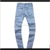 Mens Clothing Apparel Drop Delivery 2021 Men Light Blue Biker Jeans Denim Ripped Holes Slim Supper Skinny Hip Hop Heans For Men1 Dhkvi