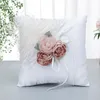 Blombröllopsringhållare Kuddar 2022 Vit Rosa Ringar Bärare Kudde för bröllop och bröllopsdag med blommor Lace 20cm * 20cm Anpassad