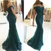 Gewaad femme Uit de schouder Lange Jurk Zeemeermin Avondjurk Kant Robe De Soiree longue Formele Jurk abiye gece elbisesi groen