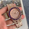 Top-Qualität Herrenuhren 42mm Iced Out Uhr Herren Datum Diamant Saphir Zifferblatt Roségold Armbanduhren320j