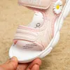 Летние девушки сандалии крюка открытые нескользящие пляжные туфли детей ярко-мода цветок дышащие прохладные сандалии 210713
