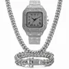 Catene Iced Out Chain Bling Miami Cuban Link Strass Watch Collane Bracciale Donna Uomo Set di gioielli Girocollo Hip Hop