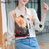 Zonnebloem bedrukte vintage blouse vrouwen Koreaanse lange mouwen blouses turn-down kraag kantoor shirts voor 10647 210512
