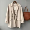 Elegant Solid Office Blazer Women Double Breasted Fickor Outwear Jacka Lossa Casual Långärmad Ladies Coat 210515