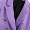 Двухбордовые отвороты с длинным рукавом мода профессиональный шик женская куртка корейский стиль простой фиолетовый женский пальто 210507