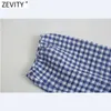 Zeefity Dames Vintage Plaid Print Plooien Casual Mini Dress Office Dame Chic V-hals Drie Kwart Mouw Kimono Vestido DS8202 210603