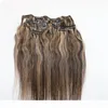 7pieces 120g Piano Color Human Hair Extensions Clip in Ombre Two Tone 2 Brown to 27 Blonde Highlights Whole1405569