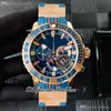 Diver 1502-151LE-3/9-HAMMER Miyota Quartz Chronograph Mens Watch Rose Gold Blue White Shark Dial Rubber Strap With Pattern Puretime PTUN 2021 Stopwatch Watches F024f6