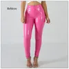 Calças femininas Capris Plus Grande tamanho PU Faux Leanings de couro grande Brilhante Skinny Slacks Mulheres Cintura Líquida Líquida PVC LÁTICO Patente Lápis Trou