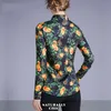 Luxury Spring Autumn Women Floral Print Runway Shirt Högkvalitativ märke Elegant långärmad Slå ned krageblusar 210520
