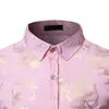 Altın Gül Baskı Pembe Gömlek Erkekler Şık Slim Fit Uzun Kollu Erkek Elbise S Parti Düğün Kulübü Sosyal Chemise Homme 210721