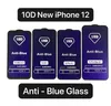 10D Anti-Blue Light Full Cover Tempered Glass Telefon Skärmskydd till iPhone 13 12 11 Mini Pro Max XR XS 6 7 8 Plus