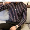 Herbst Koreanische Mode Casual Button Down Hemd Männer Design Marke Slim Fit Mann Shirts Langarm Gestreiften Hemden 210331