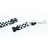 Broderi vit svart checker plaid lanyard nackremmar för nycklar polyester lanyards id märken hållare 12pcs / parti