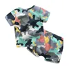 Summer 2-10 Years Old Birthday Handsome Clothing Short Sleeve Baby Kids Boy Army Green Camouflage T-Shirt Shorts Sets 210529