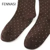 Fennasi Mulheres Espessura Meia-calça Quente Com Imprimir Polka Dot Calças de Neve Sexy Calças Femininas Mulheres Algodão Perna Aquecedor Aquecedor Preto Y1130