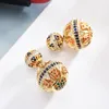 Luxury Hollow Designer Colorful Zircon Two Side Ball Stud Earrings Vintage Enthic Jewelry For Women Party Gift Zk30