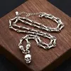 Kedjor FNJ 3mm Skull Pendant Halsband 925 Silver 50cm + 5cm Original S925 Thai Women Men Bone Link Chain Punk Vintage