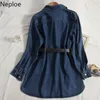Robes décontractées Neploe 2021 pour les femmes mode coréenne tempérament Denim chemise Mini robe ceintures poche taille mince Cowboy Vestidos Mujer
