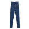 Wysoka talia muszka brzuch dolny jean przyciski Skinny femme spodnie Slim Streetwear Ołówek Dżinsowy spodnie 210809