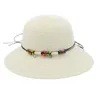Składane damskie damskie damskie słomki Cloche Hat Summer Beach Słońca Ochrona przeciwsłoneczna Outdoor Bowler Cap Wood Freading Hatband