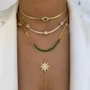 4MM Width Herringbone Chain CZ Evil Eye Charm Choker Necklace Gold Color 2021 Design Fashion Women Jewelry